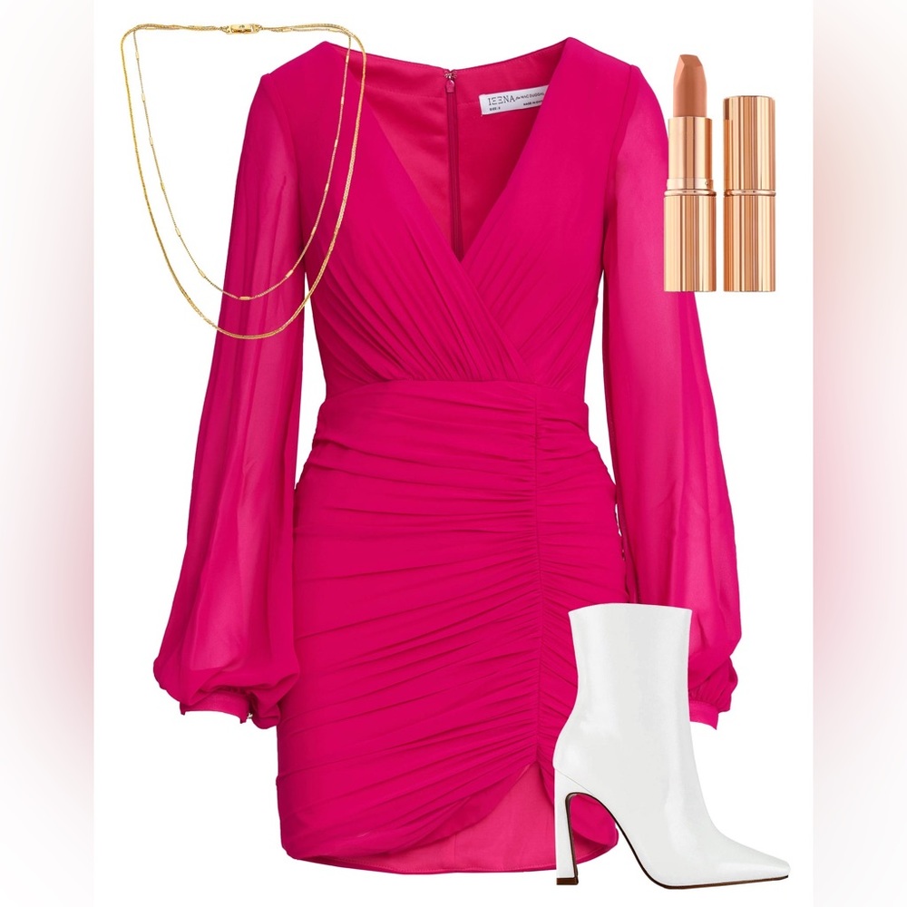 Ieena Mac Duggal LONG BLOUSON SLEEVE RUCHED MINI DRESS nwt